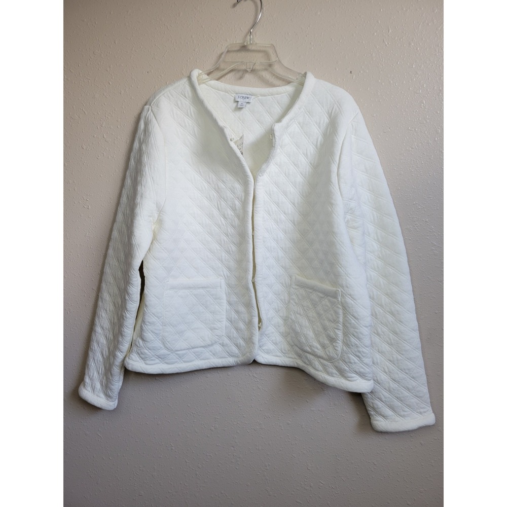 J.Crew Quilted Knit Jacket Ivory White Diamond Stitch Button Front XL